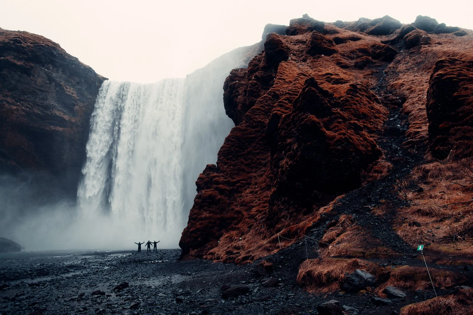 Gruppo di viaggiatori adulti davanti a una cascata in Islanda